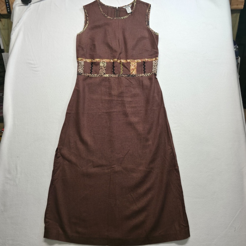 Stonebridge Women's Linen Blend Vintage Style Sleeveless Brown Maxi Dress Size M